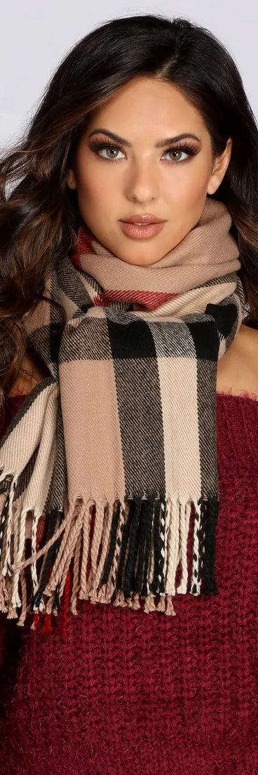Plaid Fringe Over-sized Scarf