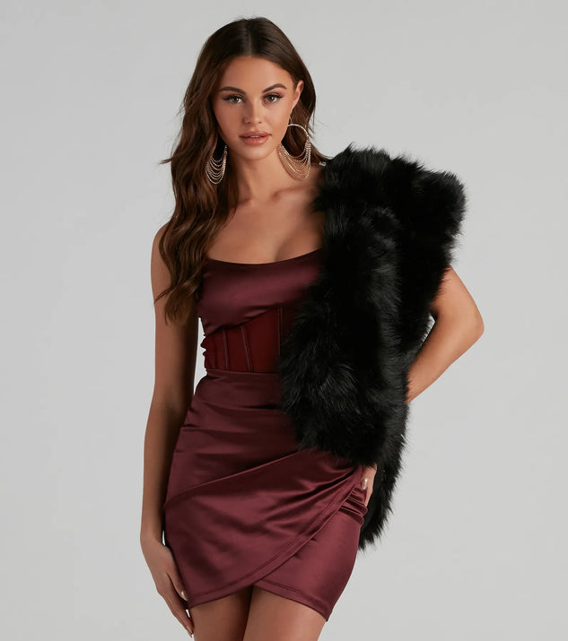 burgundy dress with fur shawl Miss Circle Jazmin Faux Fur Women Scarf