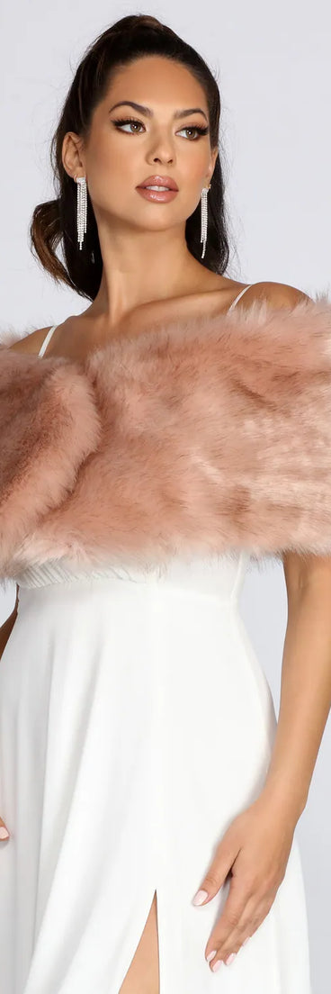 Complete your outfits with the Ms. Diva Faux Fur Shawl, a mauve fashion jacket that adds stylish edge and versatile appeal.