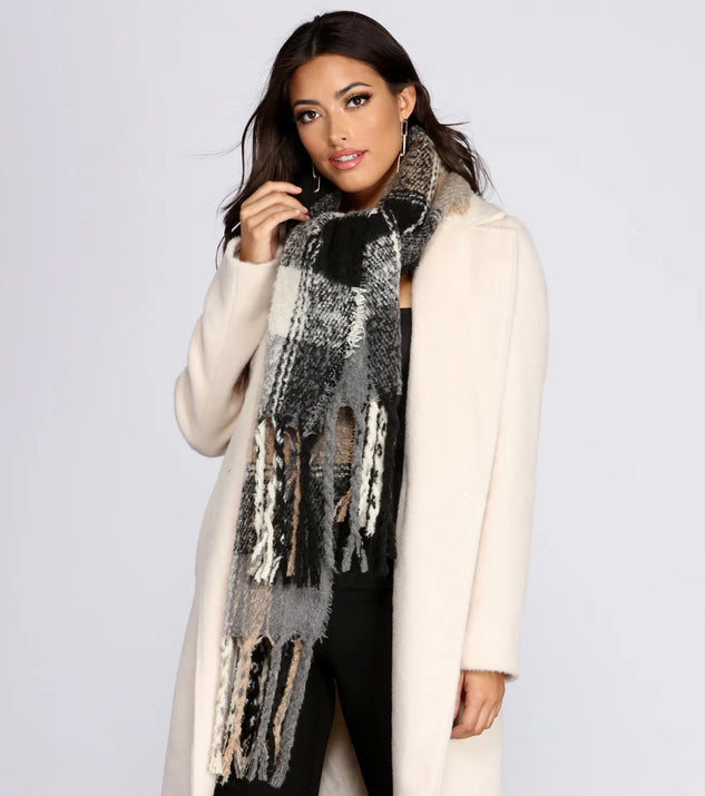 Extra Soft Plaid Fringe Over-sized Scarf