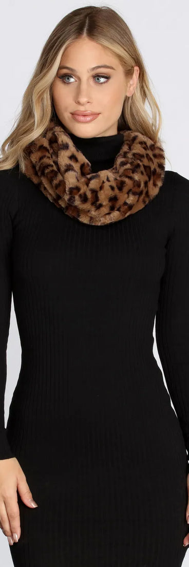 Leopard Print Faux Fur Infinity Scarf