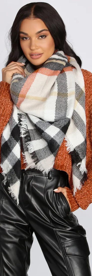 Spiced Latte Plaid Fringe Blanket Scarf