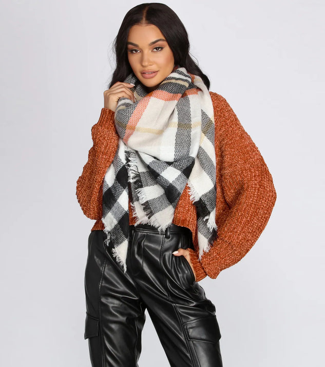 Spiced Latte Plaid Fringe Blanket Scarf