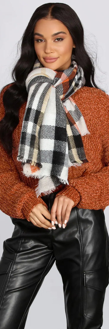 Spiced Latte Plaid Fringe Blanket Scarf