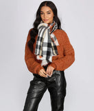 Spiced Latte Plaid Fringe Blanket Scarf