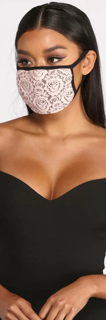 Floral Lace Face Mask With Earloops