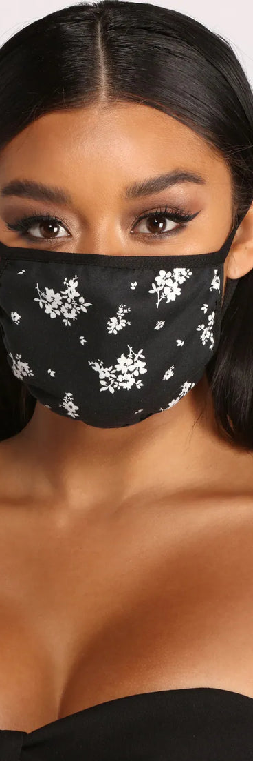 Two Tone Floral Face Mask With Earloops