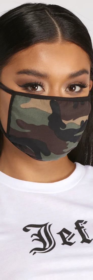 Camo Print Face Mask With Earloops