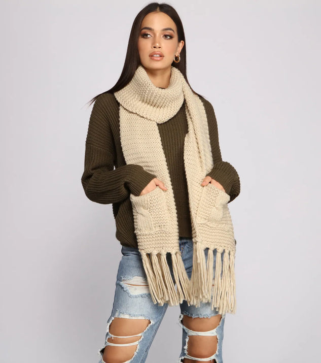 Oversized Chunky Knit Fringe Scarf