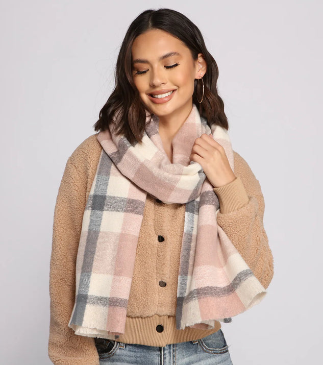 Wrapped In Cozy Vibes Plaid Blanket Scarf