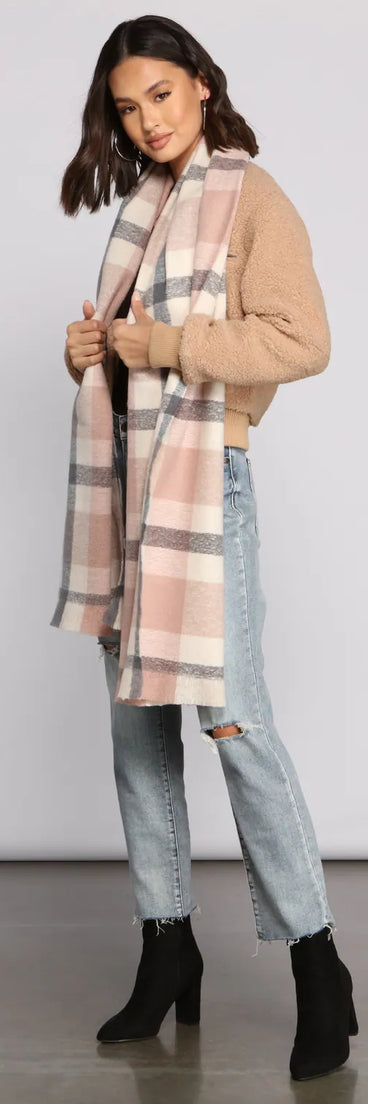 Wrapped In Cozy Vibes Plaid Blanket Scarf