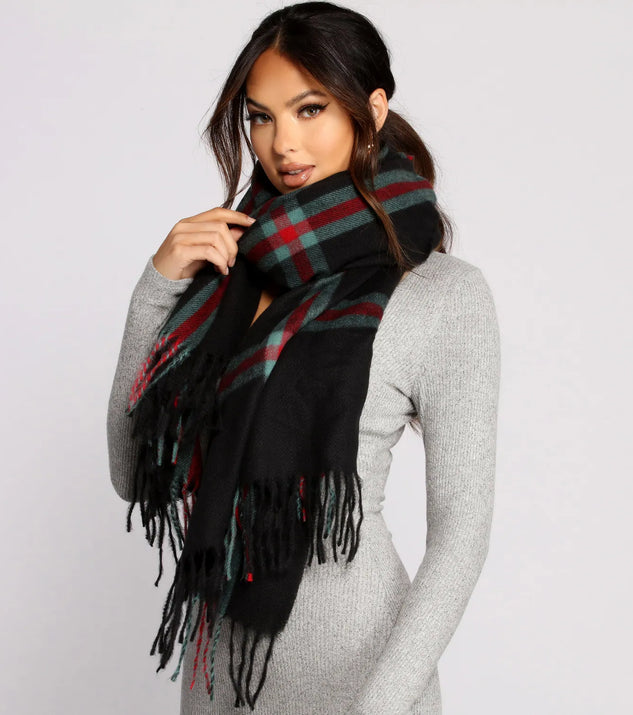 Plaid Fringe Blanket Scarf