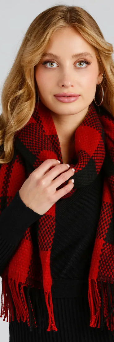 Stylish In Plaid Fringe Scarf