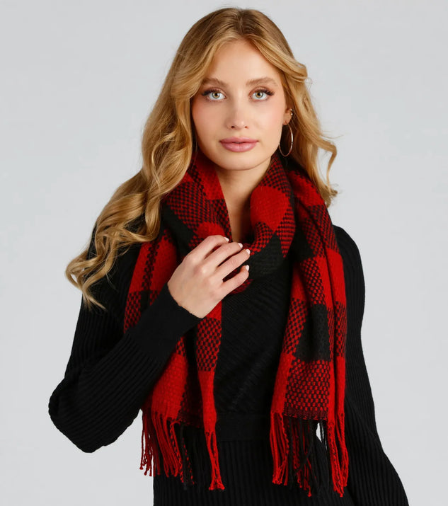 Stylish In Plaid Fringe Scarf
