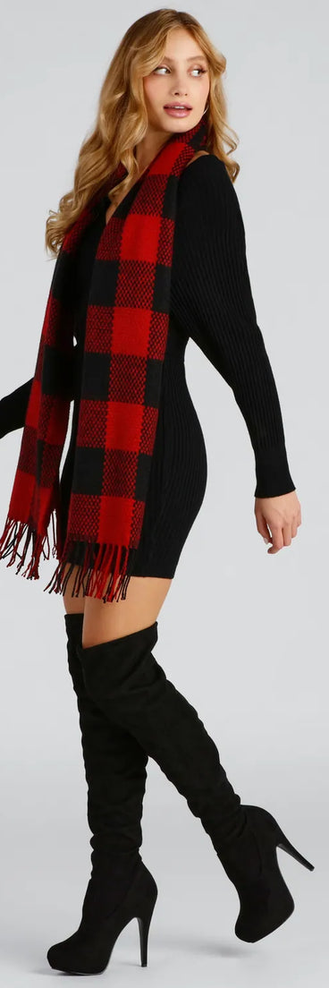Stylish In Plaid Fringe Scarf