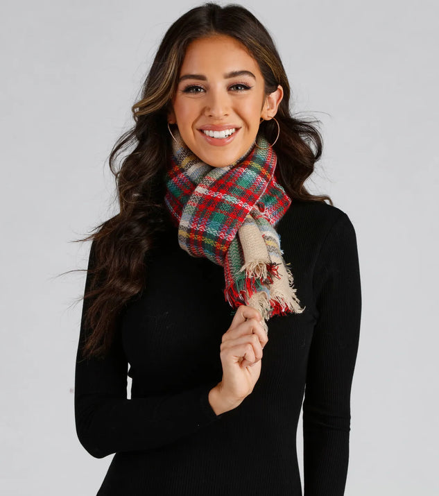 Fireside Cozy Plaid Frayed Scarf