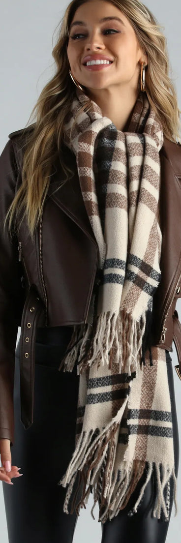 Ever-So-Trendy Plaid Fringe Scarf