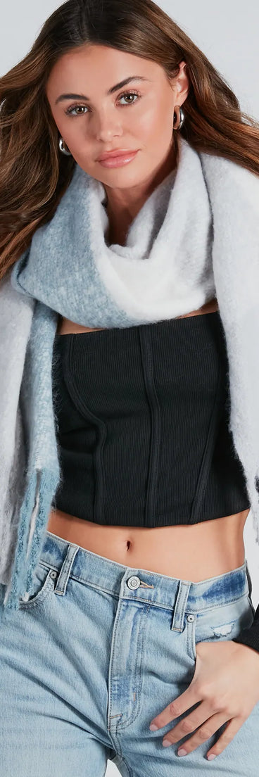 Cozy Stroll Colorblock Fringe Blanket Scarf