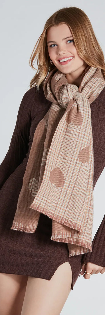 Love For Cozy Season Plaid Heart Print Scarf