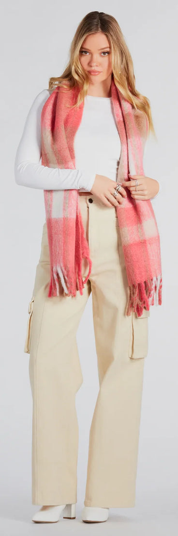 Warm Embrace Plaid Fringe Scarf