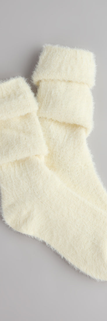 Style your vibe in seconds with the Cozy Mood Fuzzy Socks in ivory, a fashion accessories essential that completes any outfit with ease.