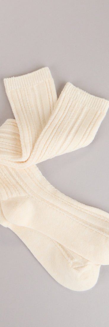 Style your vibe in seconds with the Sweet On Repeat Cable Knit Knee High Socks in ivory, a fashion accessories essential that completes any outfit with ease.