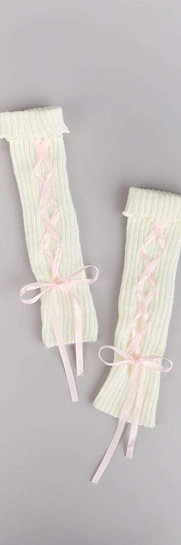 Cozy Coquette Rib Knit Bow Leg Warmers