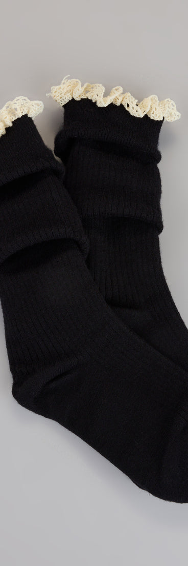 Cottage Cozy Ruffle Lace Knee-High Socks