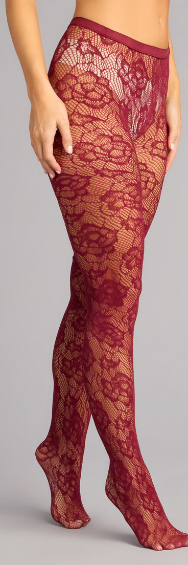 Dark Bloom Floral Lace Fishnet Tights