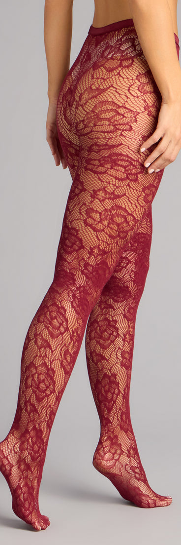 Dark Bloom Floral Lace Fishnet Tights