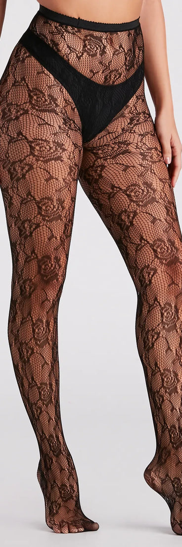 Rose Blooms Nylon Fishnet Tights