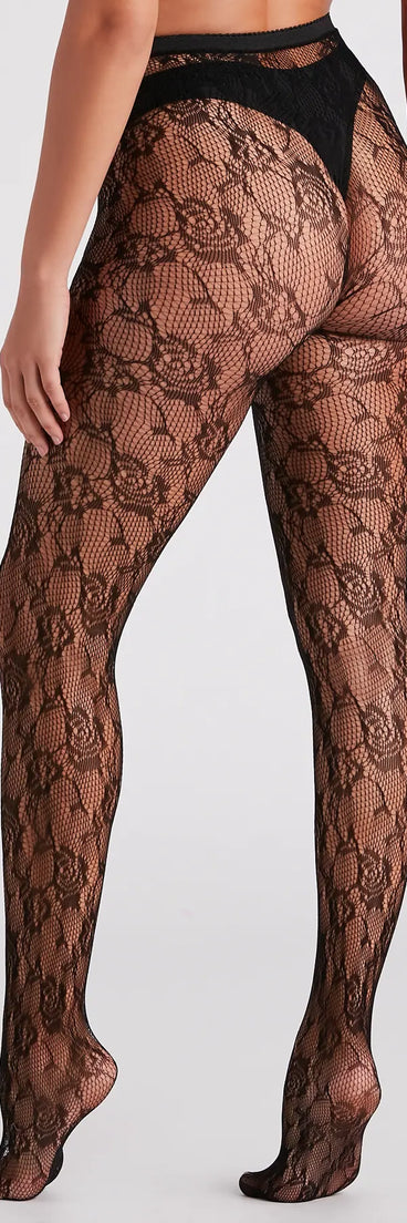 Rose Blooms Nylon Fishnet Tights