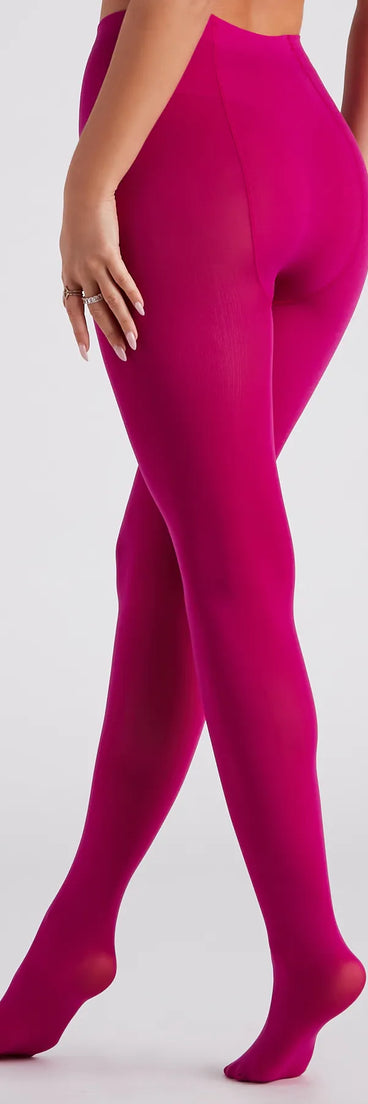 Get ready for any event with the Fab Trendsetter Opaque Tights in magenta, an essential start to creating a versatile holiday outfit for women for holiday parties, cocktail hours, or NYE events.