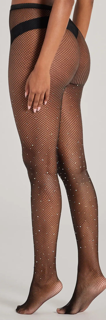 High Waist Heat Stone Fishnet Tights