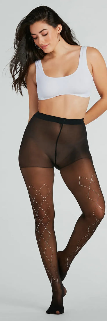 Wrapped In Rhinestones Pattern Sheer Tights
