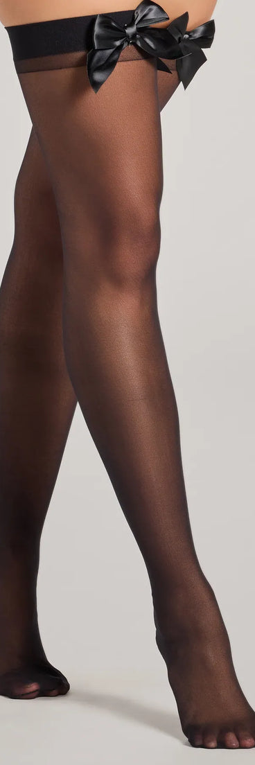 Adorably Sexy Satin Bow Sheer Stockings