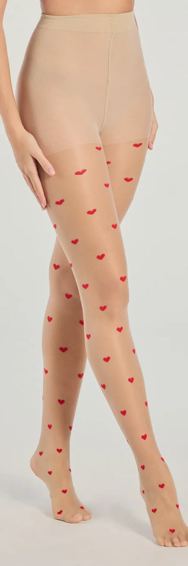 Sweet Glam Flocked Heart Sheer High Waist Tights