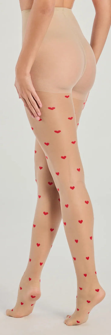 Sweet Glam Flocked Heart Sheer High Waist Tights