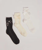 Add a touch of seasonal charm to your winter wardrobe with the Cozy Glam Bow And Faux Pearl Multi-Sock Pack, a multi-color cold-weather accessory that effortlessly completes your seasonal looks!