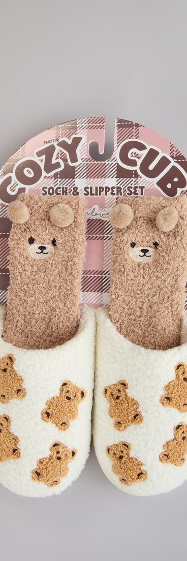 Cuddle Club Teddy Bear Slipper And Socks Set