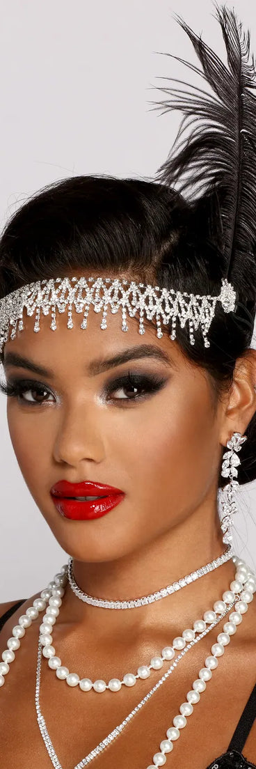 Roaring 20's Cutie Feathered Rhinestone Headband