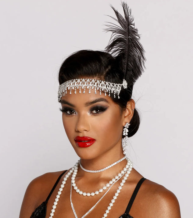 Roaring 20's Cutie Feathered Rhinestone Headband