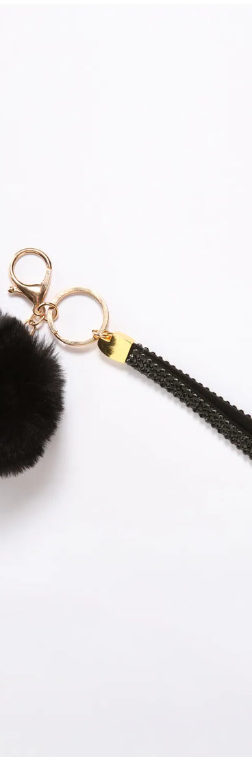 Faux Fur Pom Wristlet Keychain