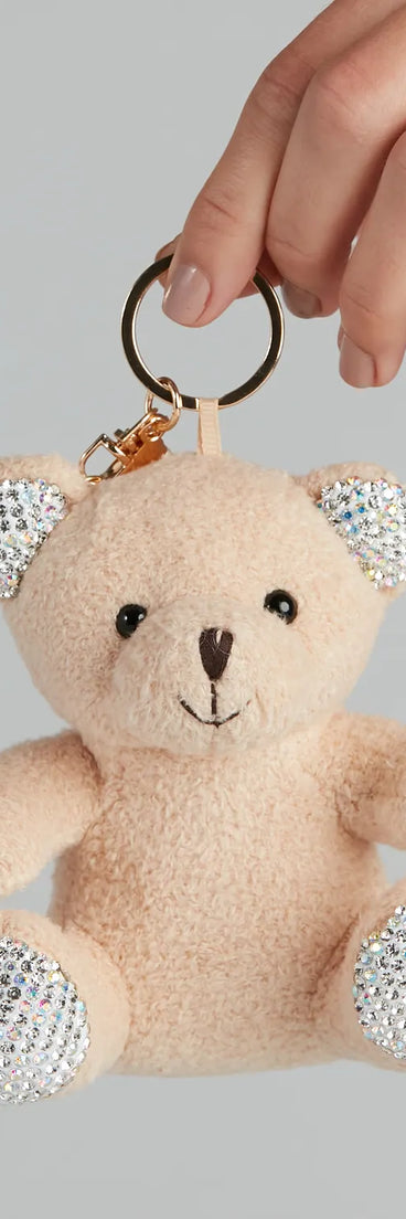 Rhinestone Plush Teddy Bear Keychain