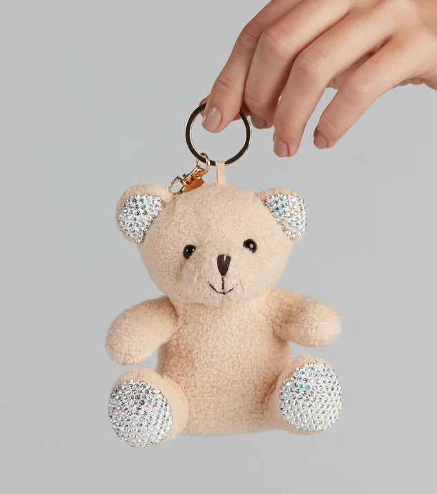 Rhinestone Plush Teddy Bear Keychain