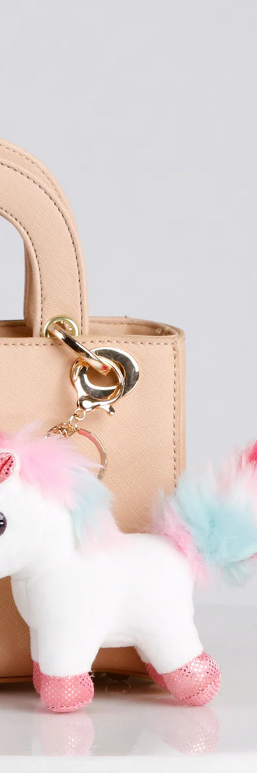 Plush Rhinestone Unicorn Keychain