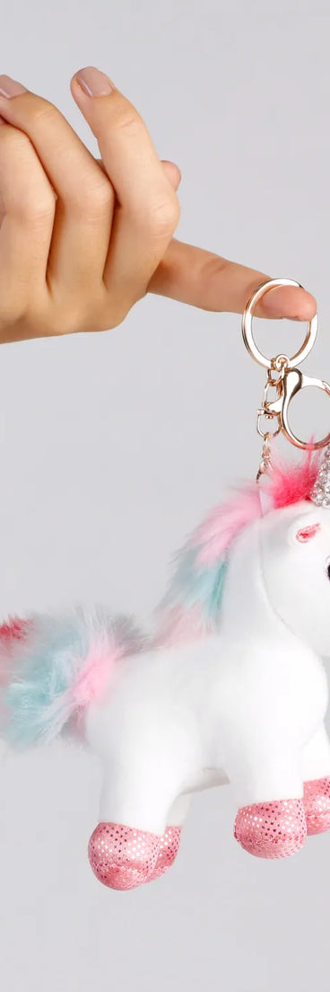 Plush Rhinestone Unicorn Keychain