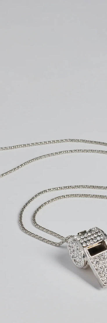 Style your vibe in seconds with the Make The Call Rhinestone Whistle in silver, a fashion accessories essential that completes any outfit with ease.