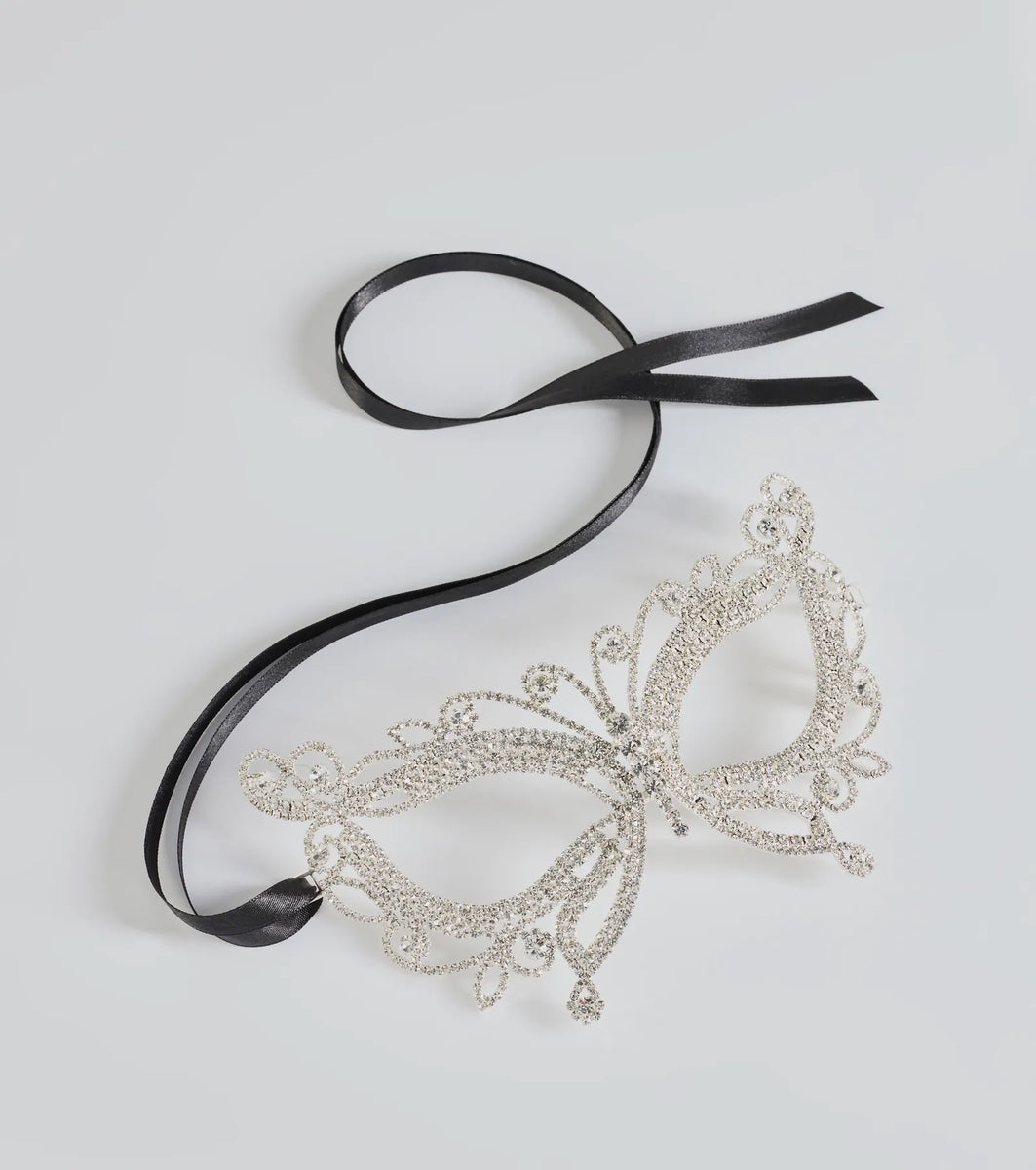 Rhinestone Butterfly Masquerade Mask & Windsor