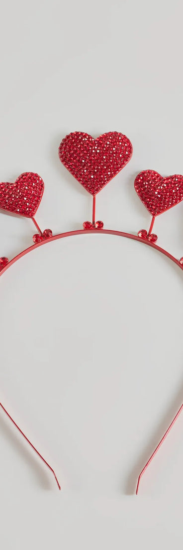 Style your vibe in seconds with the Cupid Cutie Rhinestone Heart Headband in red, a fashion accessories essential that completes any outfit with ease.